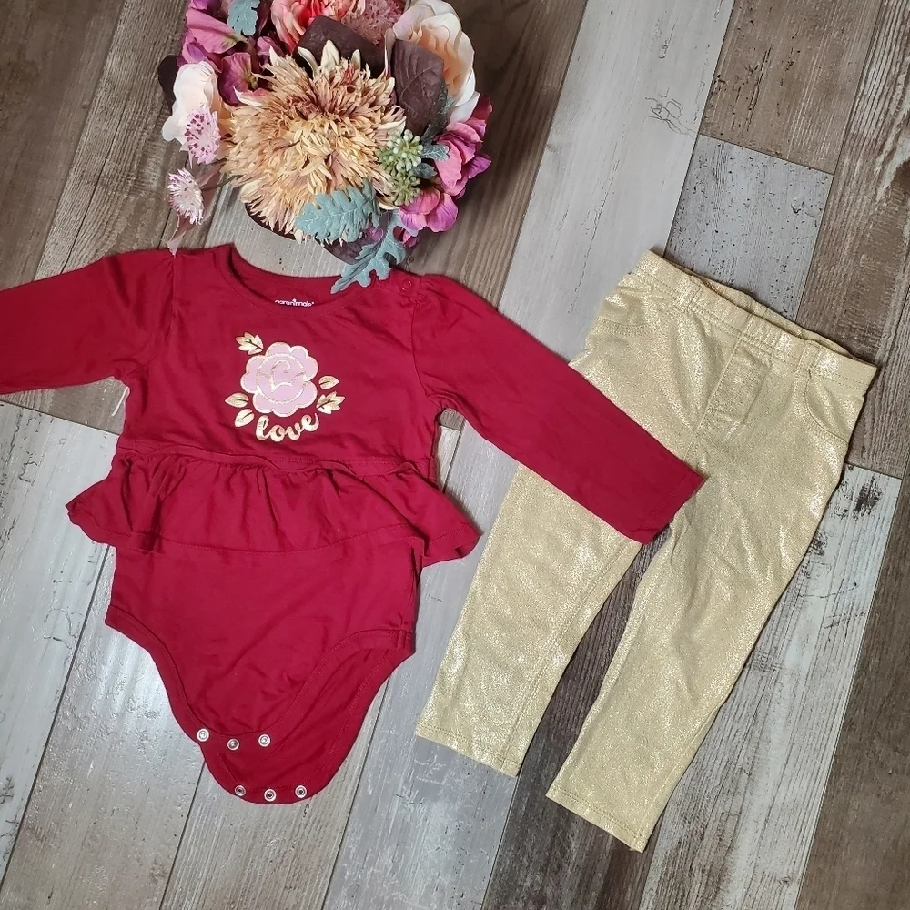 Garanimals Maroon And Gold Baby Toddler Girl Outfit Size 24M NWOT